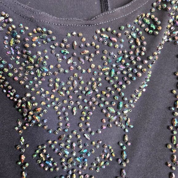 Navy Embellished Scoop Neck Blouse Cap Sleeve Lightweight Top Women’s Large L - Picture 4 of 6